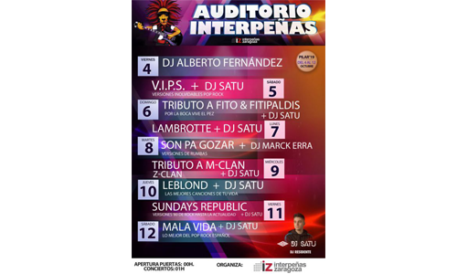 Programación Auditorio Interpeñas Zaragoza Fiestas del Pilar 2019. Pilar 19. Peñas Zaragoza. Federación Interpeñas de Zaragoza.