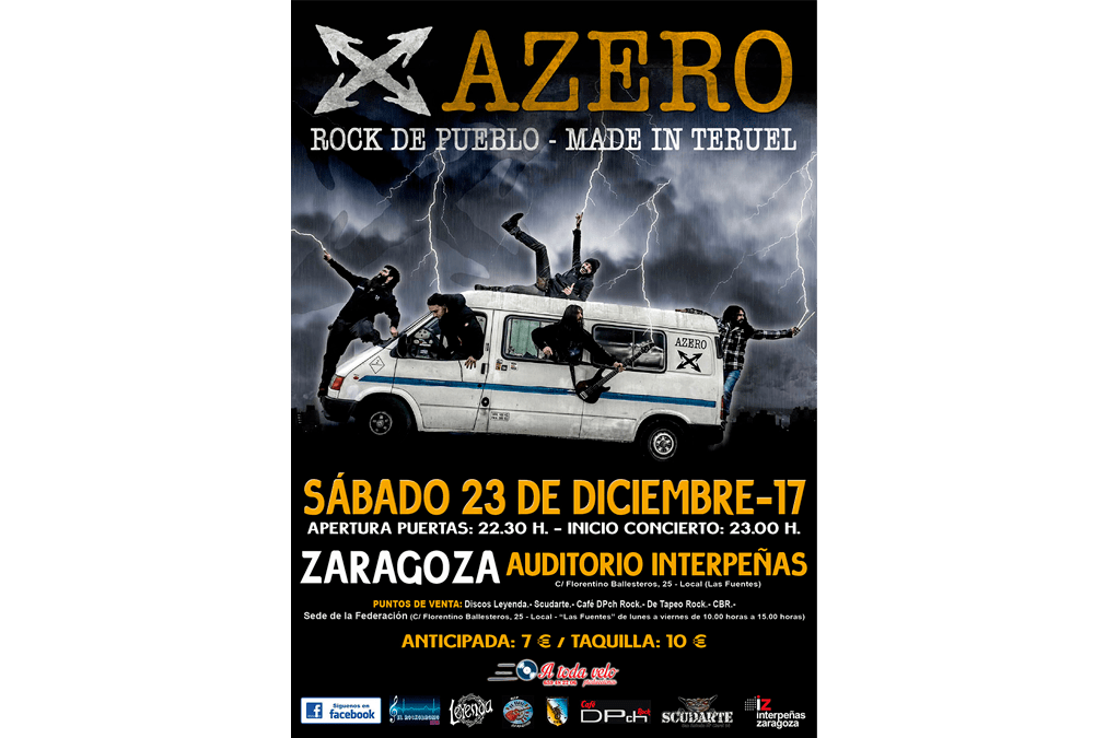 Concierto Azero Zaragoza 2017. Conciertos Auditorio Interpeñas Zaragoza. Peñas Zaragoza. Conciertos Zaragoza 2017. Federación Interpeñas de Zaragoza.