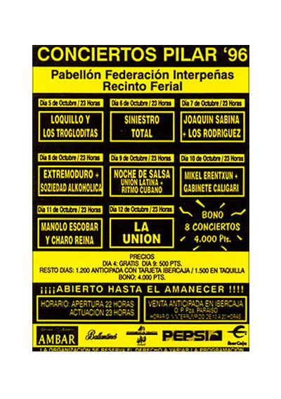 1996-cartel pabellon interpeñas zaragoza fiestas del pilr Fiestas del Pilar de Zaragoza 1996. Pabellón Interpeñas Zaragoza 1996. Pilar 96. Fiestas del Pilar 1996. Peñas Zaragoza. Federación Interpeñas de Zaragoza. Cartel Fiestas del Pilar 1996 Interpeñas Zaragoza.
