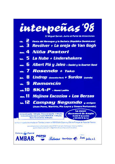 1998-cartel pabellon interpeñas zaragoza fiestas del pilar Fiestas del Pilar de Zaragoza 1998. Pabellón Interpeñas Zaragoza 1998. Pilar 98. Fiestas del Pilar 1998. Peñas Zaragoza. Federación Interpeñas de Zaragoza. Cartel Fiestas del Pilar 1998 Interpeñas Zaragoza.