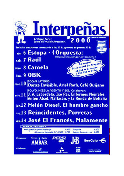 2000-cartel pabellon interpeñas zaragoza fiestas del pilr Fiestas del Pilar de Zaragoza 2000. Pabellón Interpeñas Zaragoza 2000. Pilar 2000. Fiestas del Pilar 2000. Peñas Zaragoza. Federación Interpeñas de Zaragoza. Cartel Fiestas del Pilar año 2000 Interpeñas Zaragoza.