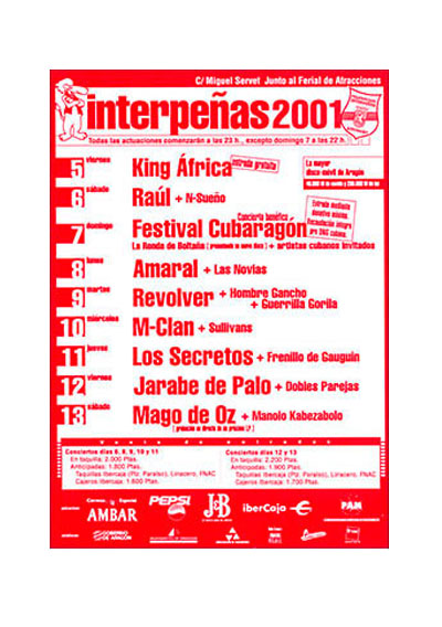 2001-cartel pabellon interpeñas zaragoza fiestas del pilr Fiestas del Pilar de Zaragoza 2001. Pabellón Interpeñas Zaragoza 2001. Pilar 2001. Fiestas del Pilar 2001. Peñas Zaragoza. Federación Interpeñas de Zaragoza. Cartel Fiestas del Pilar año 2001 Interpeñas Zaragoza.