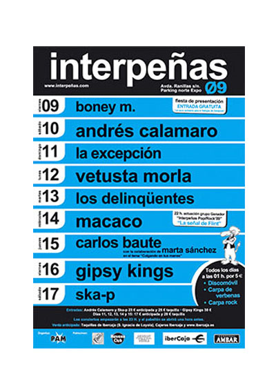 2009-cartel pabellon interpeñas zaragoza fiestas del pilar Fiestas del Pilar de Zaragoza 2009. Pabellón Interpeñas Zaragoza 2009. Pilar 2009. Fiestas del Pilar 2009. Peñas Zaragoza. Federación Interpeñas de Zaragoza. Cartel Fiestas del Pilar año 2009 Interpeñas Zaragoza. Conciertos Fiestas del Pilar 2009 Zaragoza.