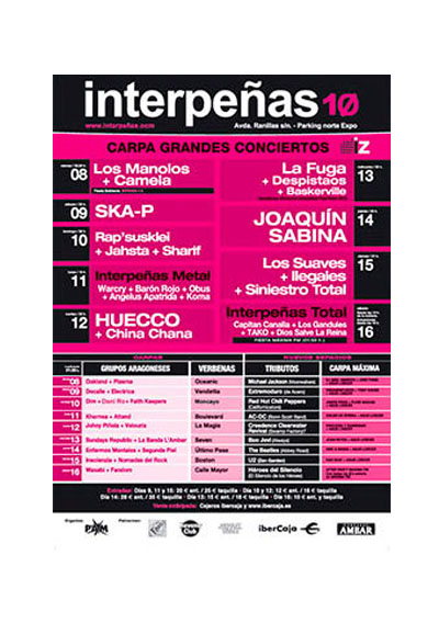 2010-cartel pabellon interpeñas zaragoza fiestas del pilar Fiestas del Pilar de Zaragoza 2010. Pabellón Interpeñas Zaragoza 2010. Pilar 2010. Fiestas del Pilar 2010. Peñas Zaragoza. Federación Interpeñas de Zaragoza. Cartel Fiestas del Pilar año 2010 Interpeñas Zaragoza. Conciertos Fiestas del Pilar 2010 Zaragoza.