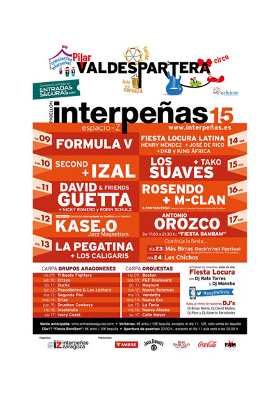 2015-cartel pabellon interpeñas zaragoza fiestas del pilar Fiestas del Pilar de Zaragoza 2015. Pabellón Interpeñas Zaragoza 2015. Pilar 2015. Fiestas del Pilar 2015. Peñas Zaragoza. Federación Interpeñas de Zaragoza. Cartel Fiestas del Pilar año 2015 Interpeñas Zaragoza. Conciertos Fiestas del Pilar 2015 Zaragoza.